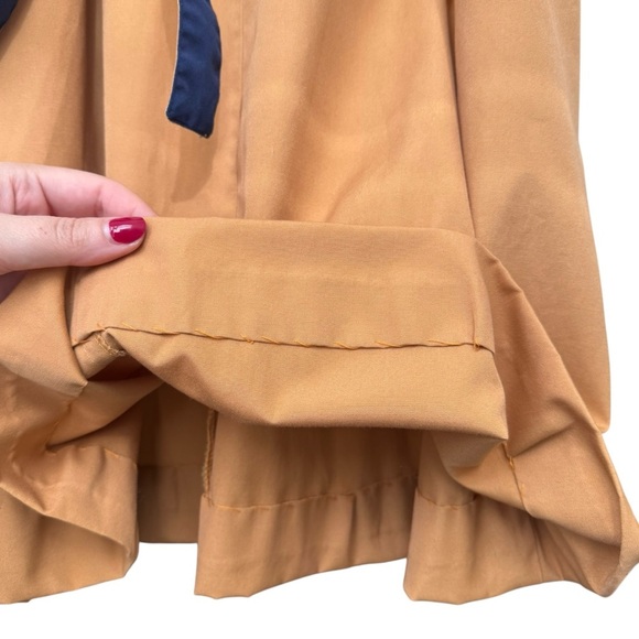Vintage 70s Collared Midi Dress Size 12 14 Sleeveless Cotton Orange Tan Navy - Picture 5 of 8